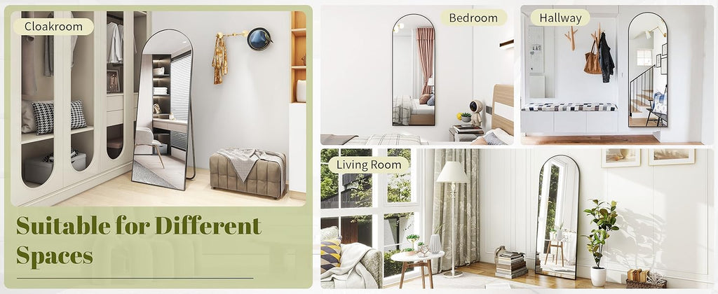 64"x21" Arch Floor Mirror, Full Length Mirror, Wall Mirror Hanging or Leaning, Arched-Top Full Body Mirror with Stand