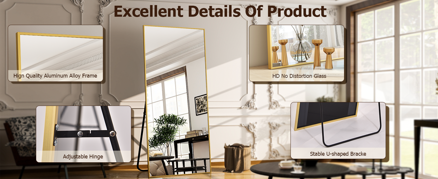 26" x 71" Full Length Mirror - Black Floor Mirror - Rectangular Wall Mounted Mirrors for Bedroom, Living Room, Bathroom,