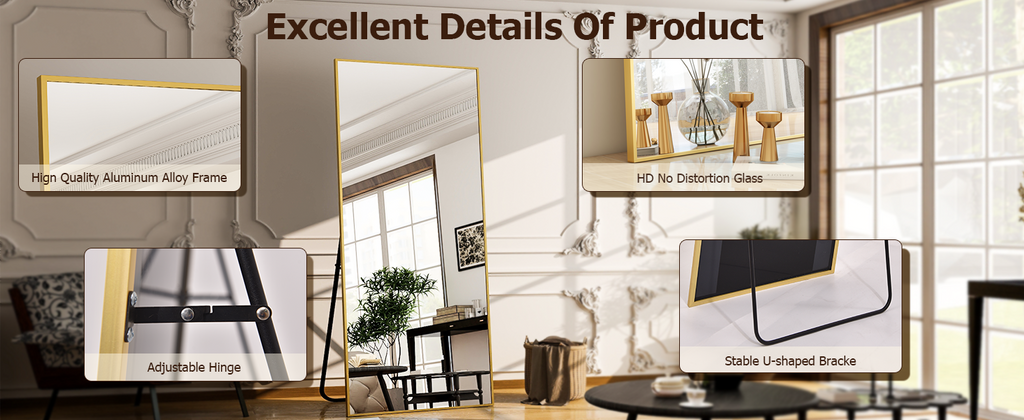 26" x 71" Full Length Mirror - Black Floor Mirror - Rectangular Wall Mounted Mirrors for Bedroom, Living Room, Bathroom,