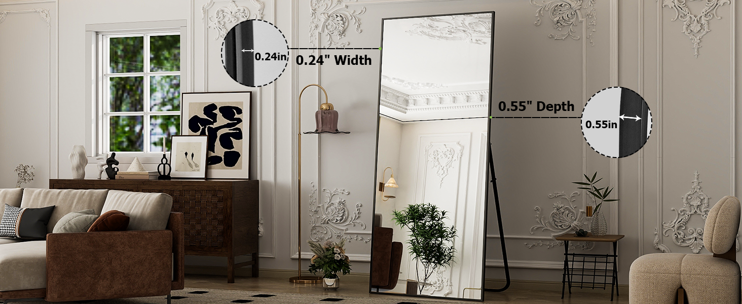 26" x 71" Full Length Mirror - Black Floor Mirror - Rectangular Wall Mounted Mirrors for Bedroom, Living Room, Bathroom,
