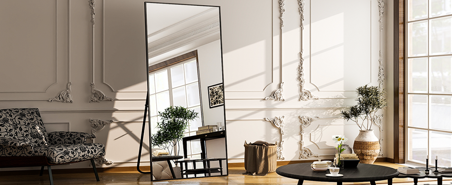 26" x 71" Full Length Mirror - Black Floor Mirror - Rectangular Wall Mounted Mirrors for Bedroom, Living Room, Bathroom,