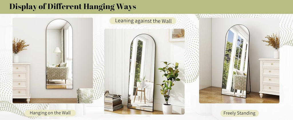 64"x21" Arch Floor Mirror, Full Length Mirror, Wall Mirror Hanging or Leaning, Arched-Top Full Body Mirror with Stand