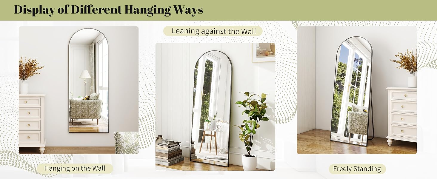 64"x21" Arch Floor Mirror, Full Length Mirror, Wall Mirror Hanging or Leaning, Arched-Top Full Body Mirror with Stand
