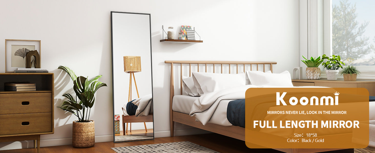 64"x21" Floor Mirror Full Length, Bedroom Floor Body Mirror with Stand, Leaning, Standing or Hanging Horizontally/Vertically