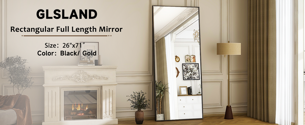 26" x 71" Full Length Mirror - Black Floor Mirror - Rectangular Wall Mounted Mirrors for Bedroom, Living Room, Bathroom,