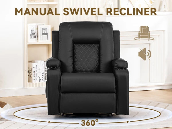 Comhoma Recliner Chair, Pu Rocking Chair for Adults, Swivel Recliner with Cup Holders, Heat and Massage