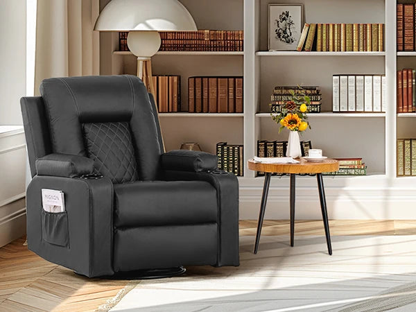 Comhoma Recliner Chair, Pu Rocking Chair for Adults, Swivel Recliner with Cup Holders, Heat and Massage