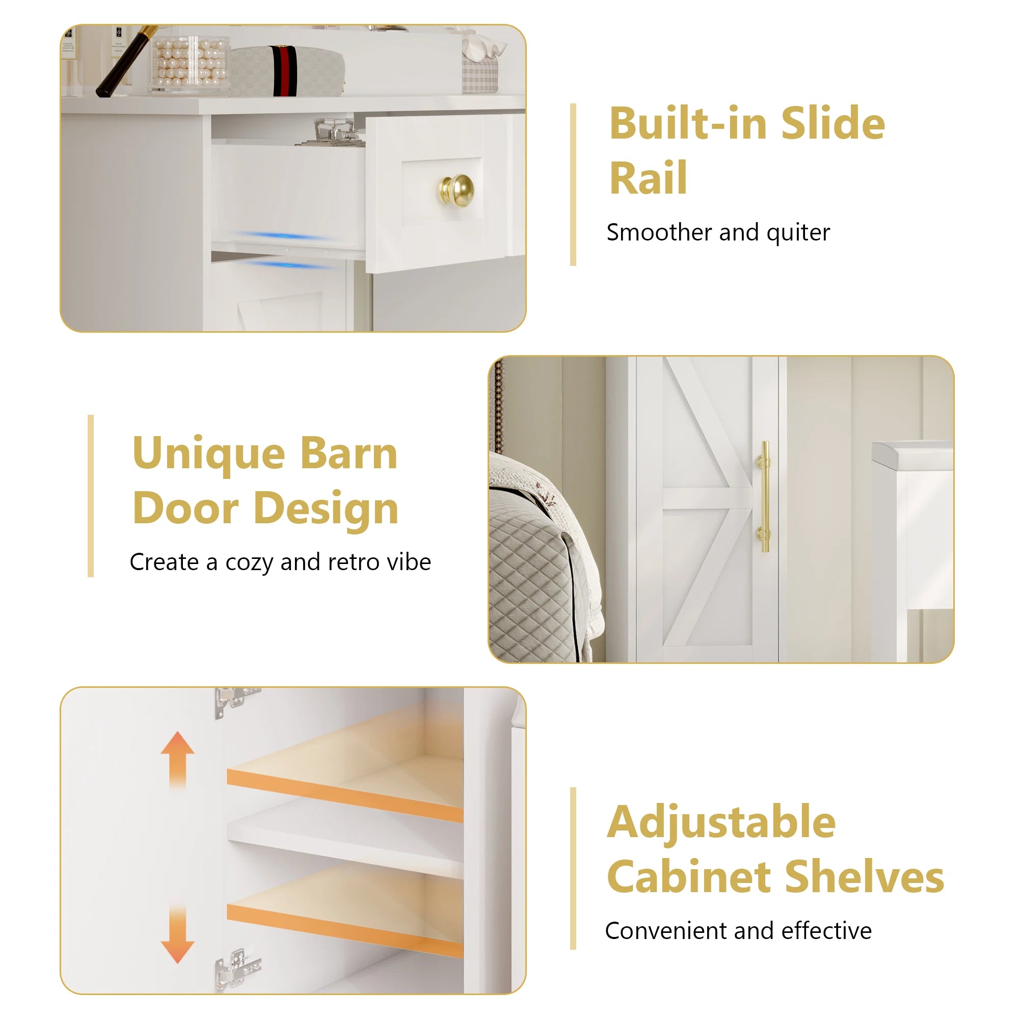 White Vanity Desk Set with Lights, Vanity Table with Charging Station