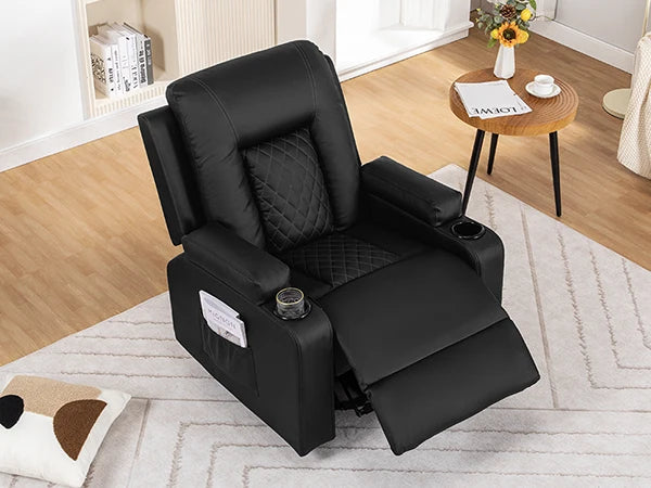 Comhoma Recliner Chair, Pu Rocking Chair for Adults, Swivel Recliner with Cup Holders, Heat and Massage