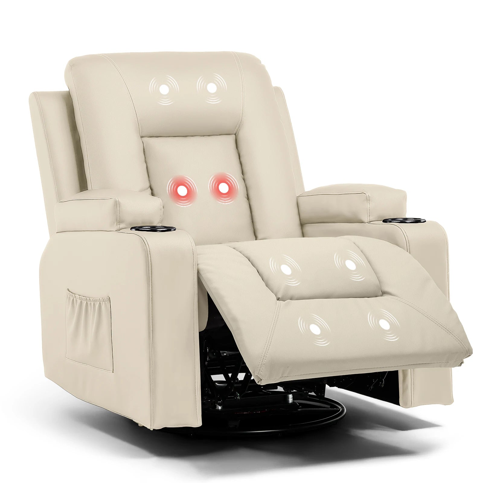 Comhoma Recliner Chair, Pu Rocking Chair for Adults, Swivel Recliner with Cup Holders, Heat and Massage