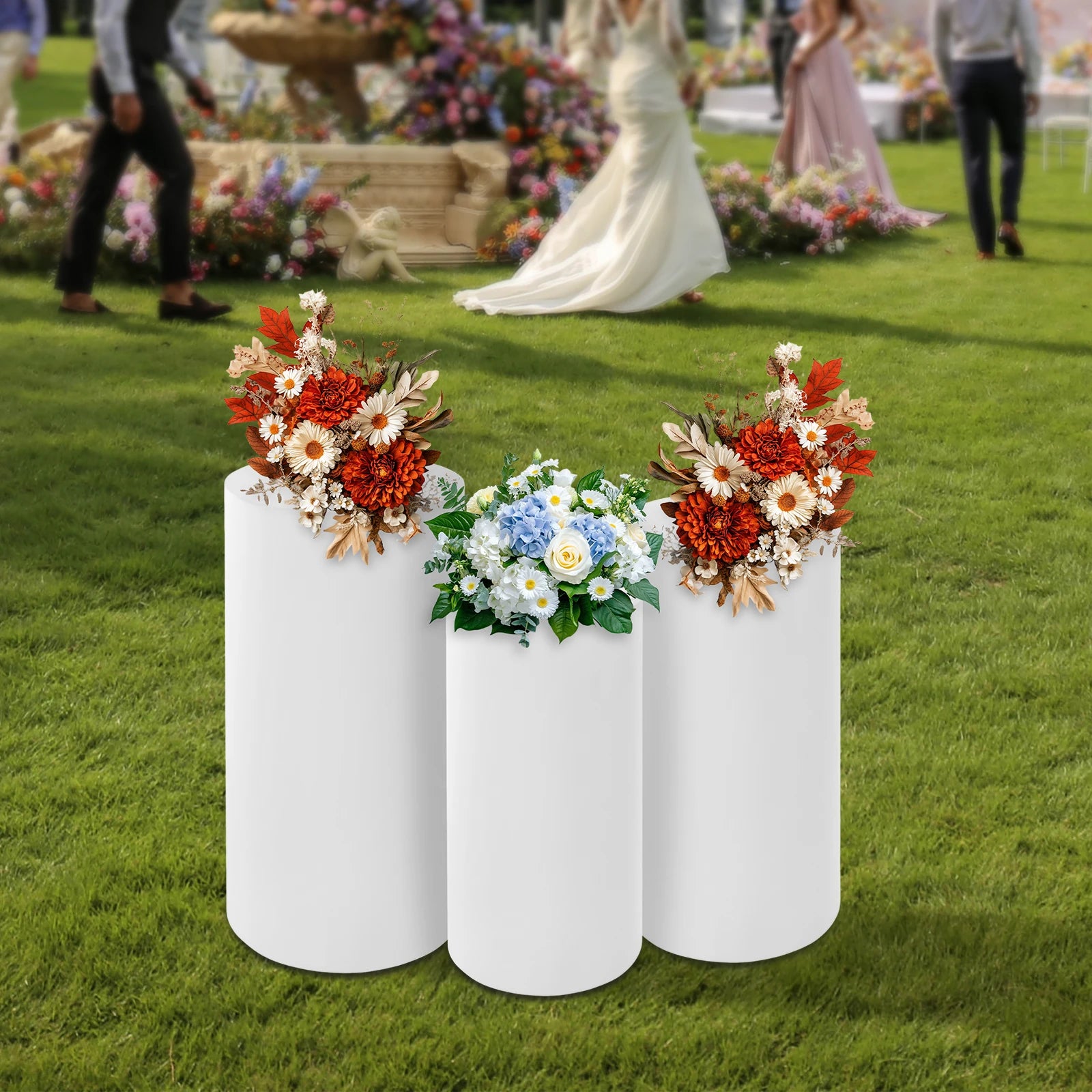 Wedding Centerpieces for Tables, 3-Piece Wedding Cake Cylinder Stands Set, White Decorative Pedestal Displays for Flowers/ Cake