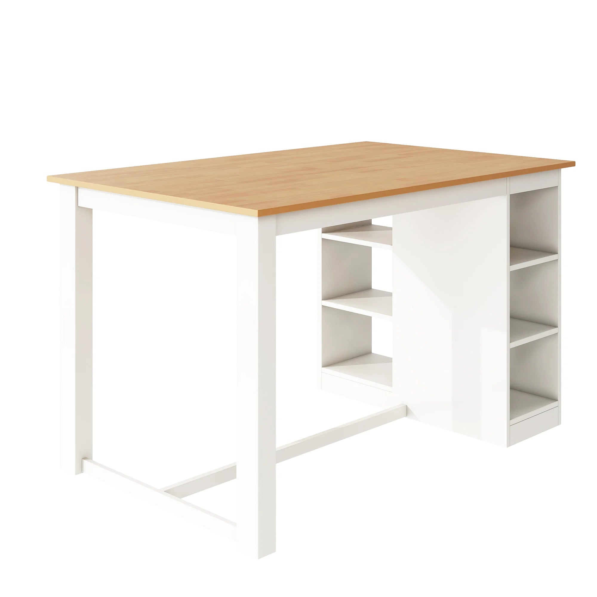 White Solid Wood 5-Piece Dining Set – Counter Height Table with 3-Tier Shelves and 4 Upholstered Chairs