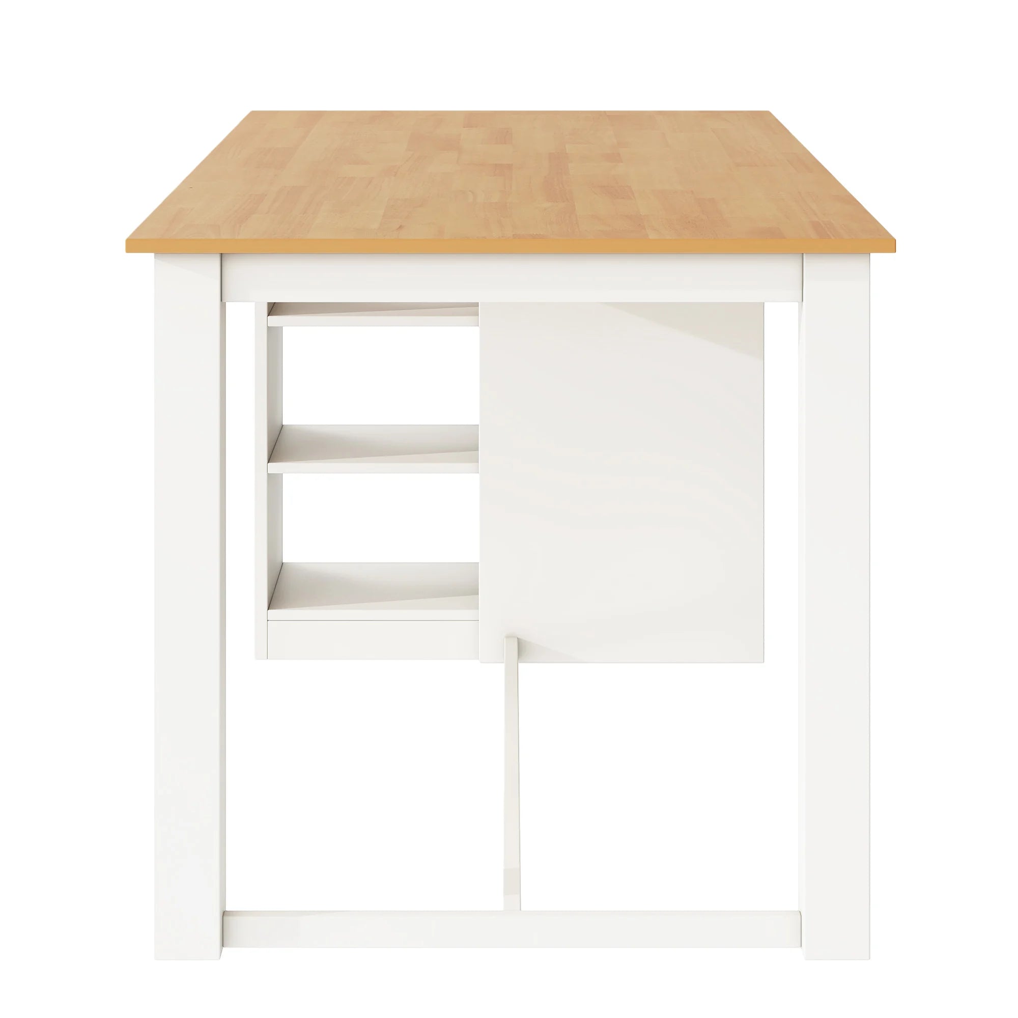 White Solid Wood 5-Piece Dining Set – Counter Height Table with 3-Tier Shelves and 4 Upholstered Chairs