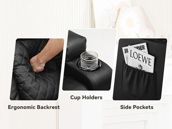 Comhoma Recliner Chair, Pu Rocking Chair for Adults, Swivel Recliner with Cup Holders, Heat and Massage