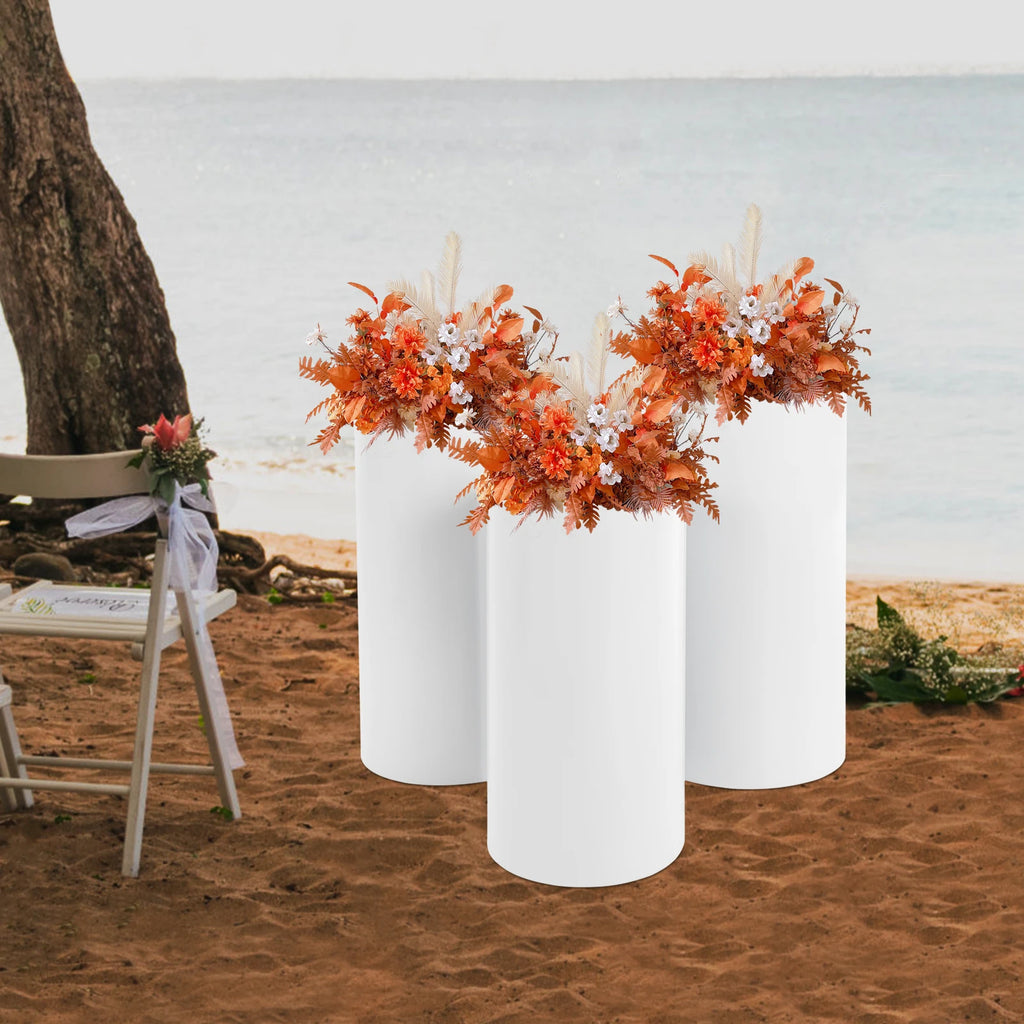 Wedding Centerpieces for Tables, 3-Piece Wedding Cake Cylinder Stands Set, White Decorative Pedestal Displays for Flowers/ Cake