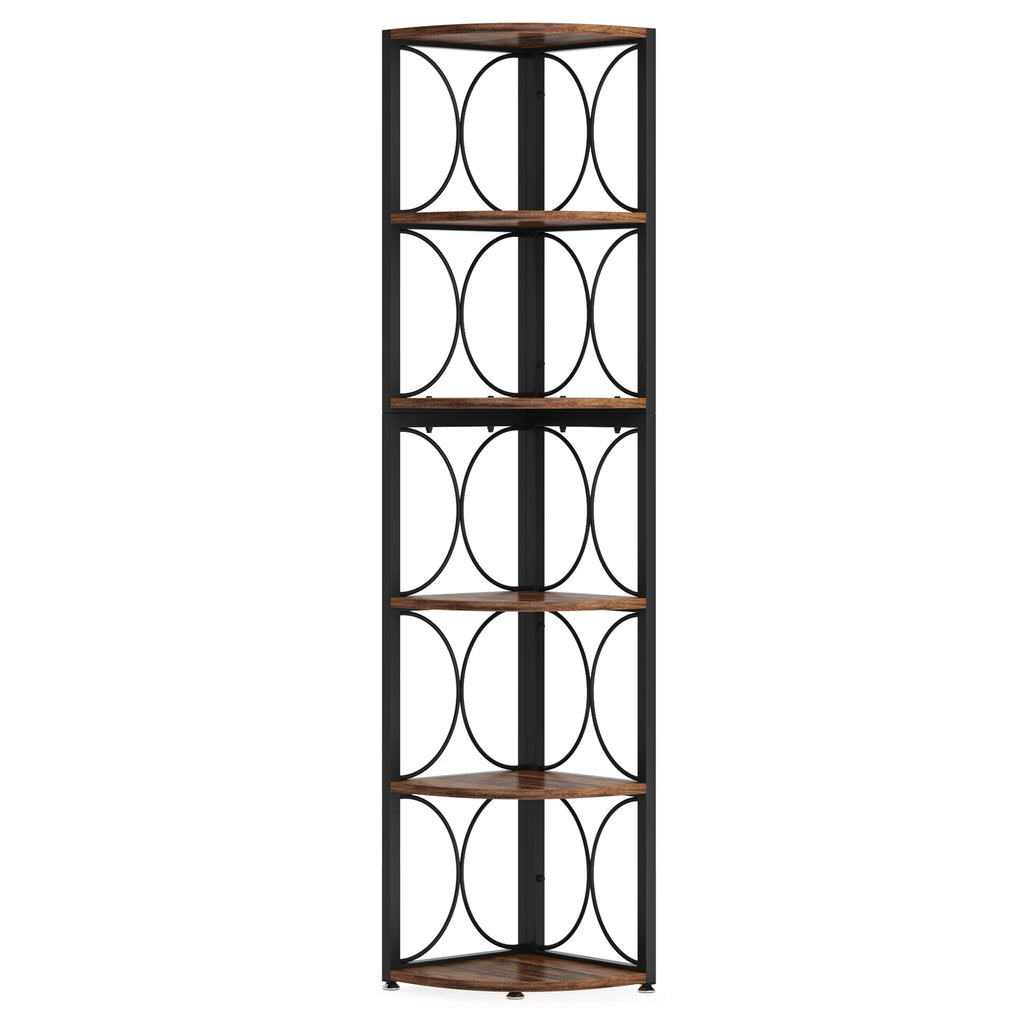 67 inch Tall Corner Shelf, 6 Tier Rustic Corner Bookshelf Bookcase, Storage Rack Standing Shelving Unit