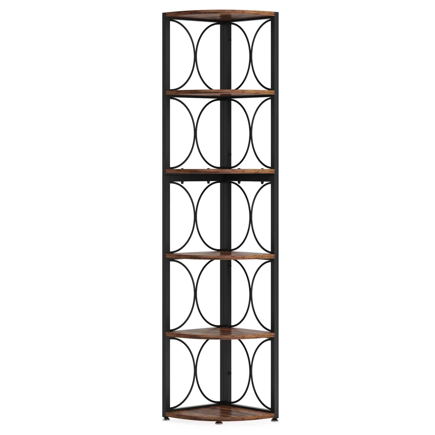 67 inch Tall Corner Shelf, 6 Tier Rustic Corner Bookshelf Bookcase, Storage Rack Standing Shelving Unit