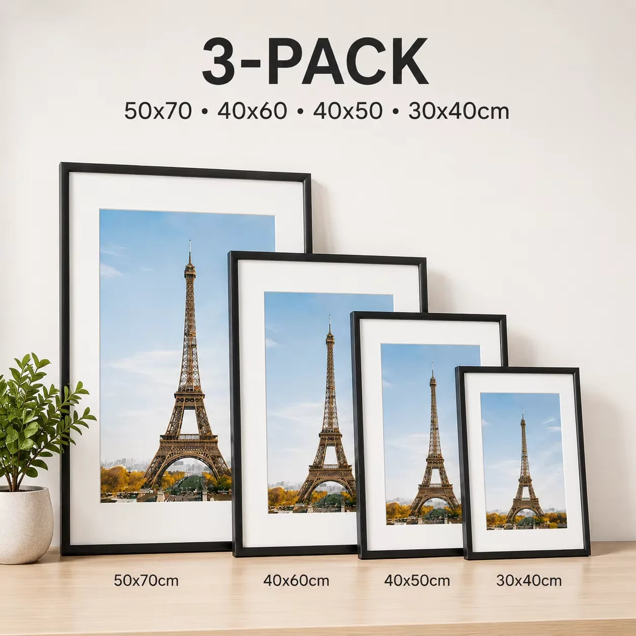 3pcs Modern Black Aluminum Picture Frames Set /30x40cm 40x60cm 50x70cm With Mat For Wall Art Canvas/ Print Poster Display, Minimalist Gallery Wall Frame For Living Room/ Bedroom/ Office/ Home Decor, Lightweight Easy Mounting