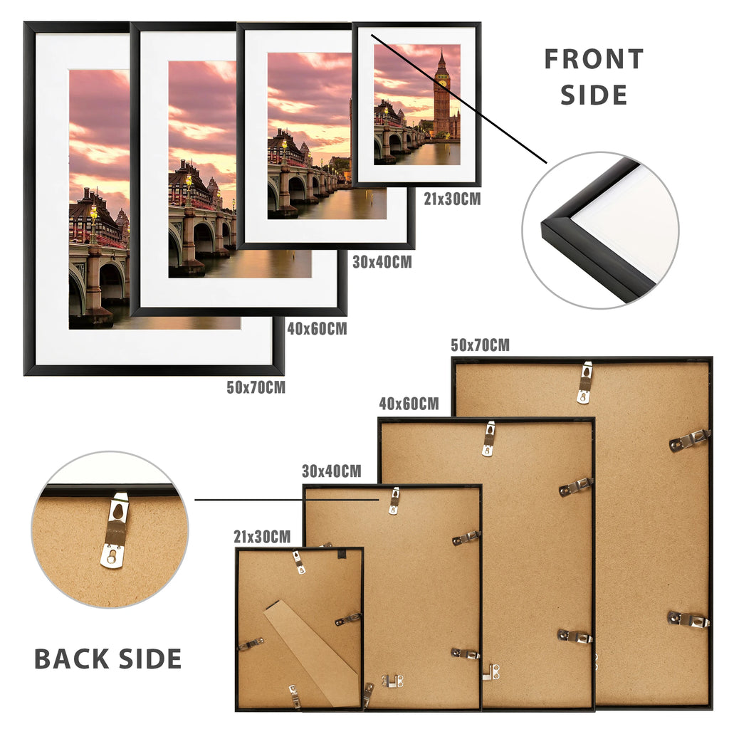 3pcs 50x70cm Black Aluminum Picture Frames 30x40cm 40x60cm 40x50cm With Mat For Wall Art Canvas Print Poster Display, Minimalist Gallery Wall Frame For Living Room/ Bedroom/ Office/ Home Decor, Lightweight Easy Mounting Photo
