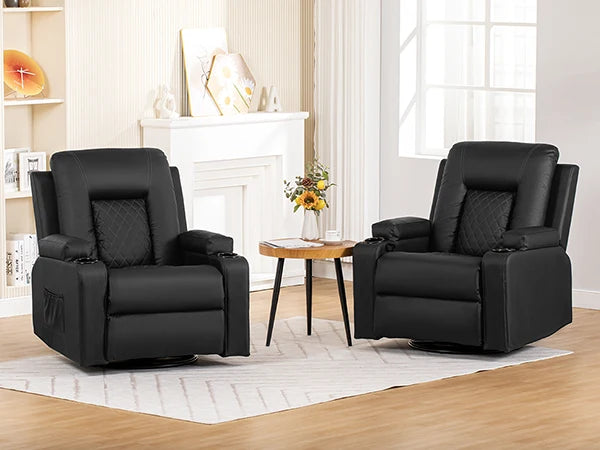 Comhoma Recliner Chair, Pu Rocking Chair for Adults, Swivel Recliner with Cup Holders, Heat and Massage