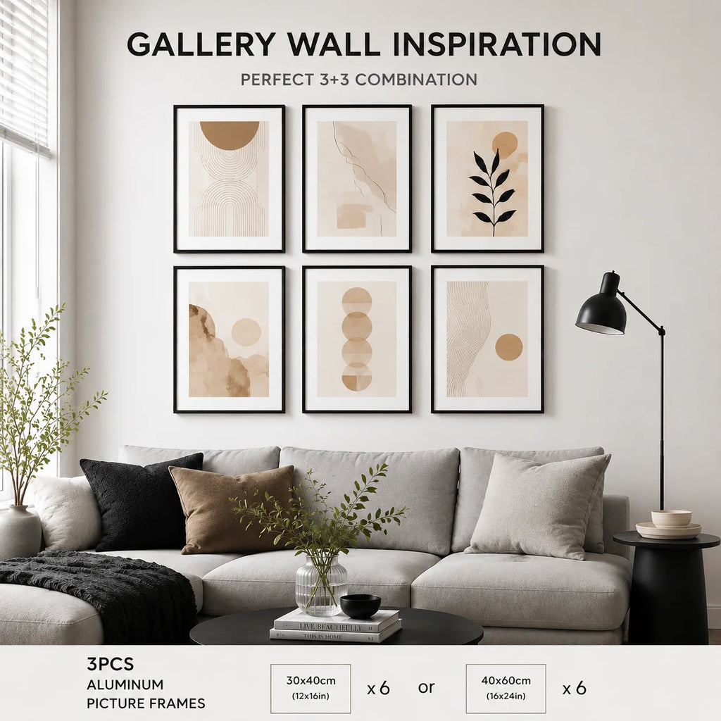 3pcs Modern Black Aluminum Picture Frames Set /30x40cm 40x60cm 50x70cm With Mat For Wall Art Canvas/ Print Poster Display, Minimalist Gallery Wall Frame For Living Room/ Bedroom/ Office/ Home Decor, Lightweight Easy Mounting