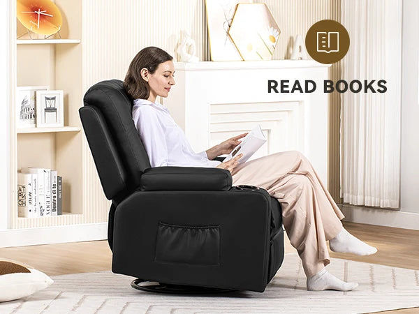 Comhoma Recliner Chair, Pu Rocking Chair for Adults, Swivel Recliner with Cup Holders, Heat and Massage