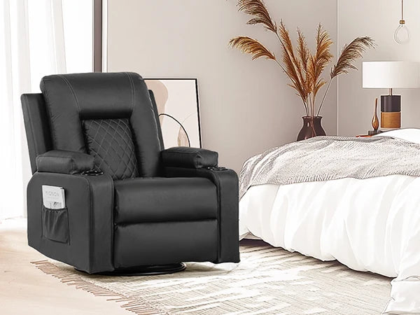 Comhoma Recliner Chair, Pu Rocking Chair for Adults, Swivel Recliner with Cup Holders, Heat and Massage