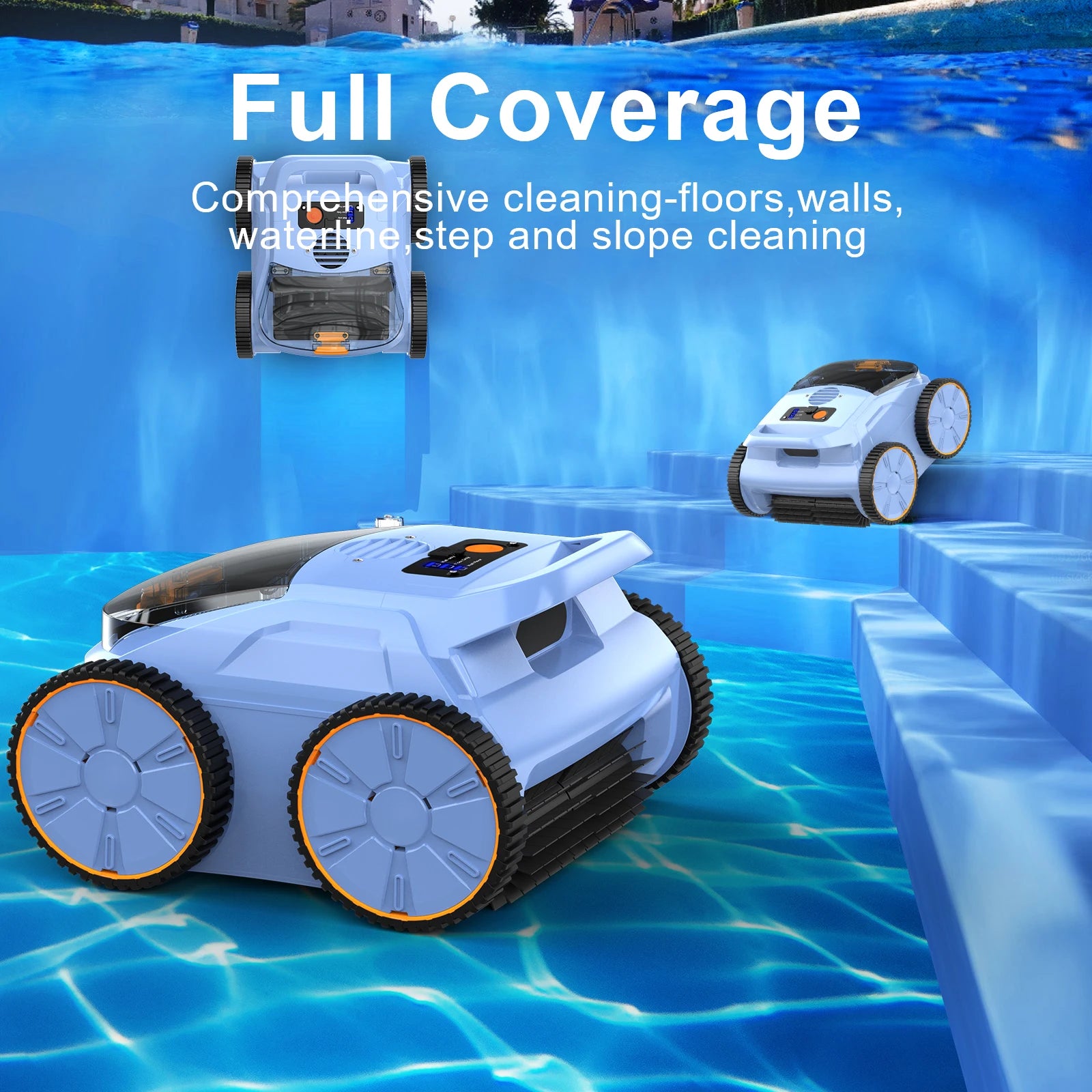 Pool Vacuum Up to 180 Mins Run Time, Robotic Pool Cleaner Above Ground for Inground Pools up to 2000 Sq. ft
