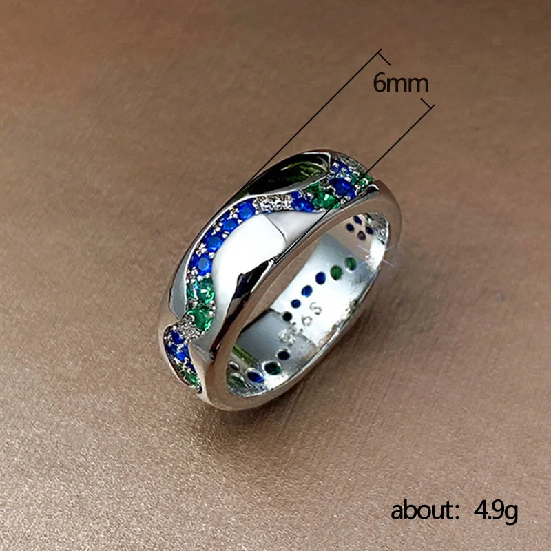 Paved Green/Blue CZ Band Rings for Women High Quality Silver Color Elegant Lady's Finger Ring Trendy Jewelry Drop Ship