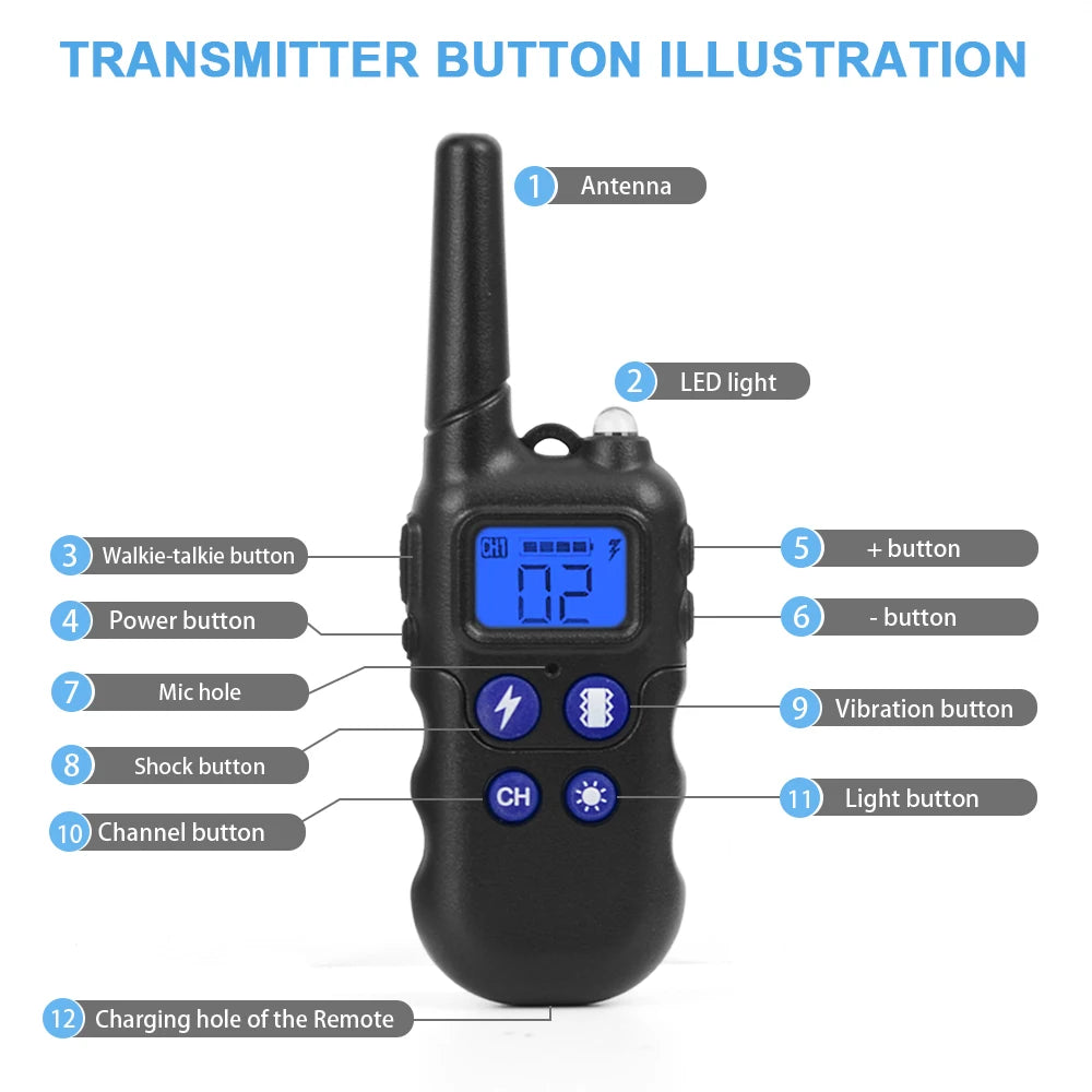 2km Dog Training Collar With Walkie-Talkie Rechargeable Dog Shock Vibration Beep/ Waterproof Training Collars for Large and Small Dogs
