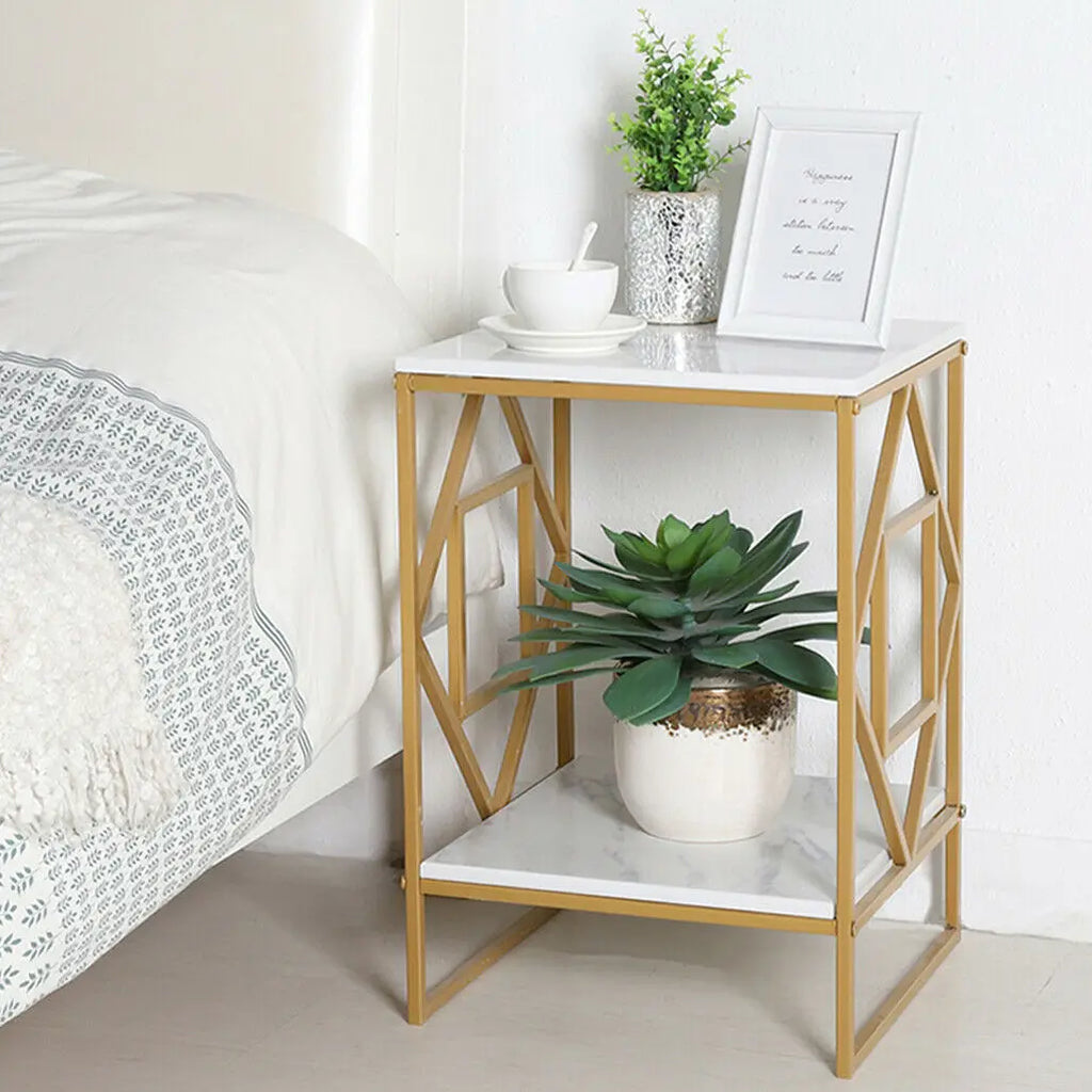 Luxury Marble Tea Coffee Cafe Table Living Room/ Office Laptop /Sofa End Side Gold Frame Desk