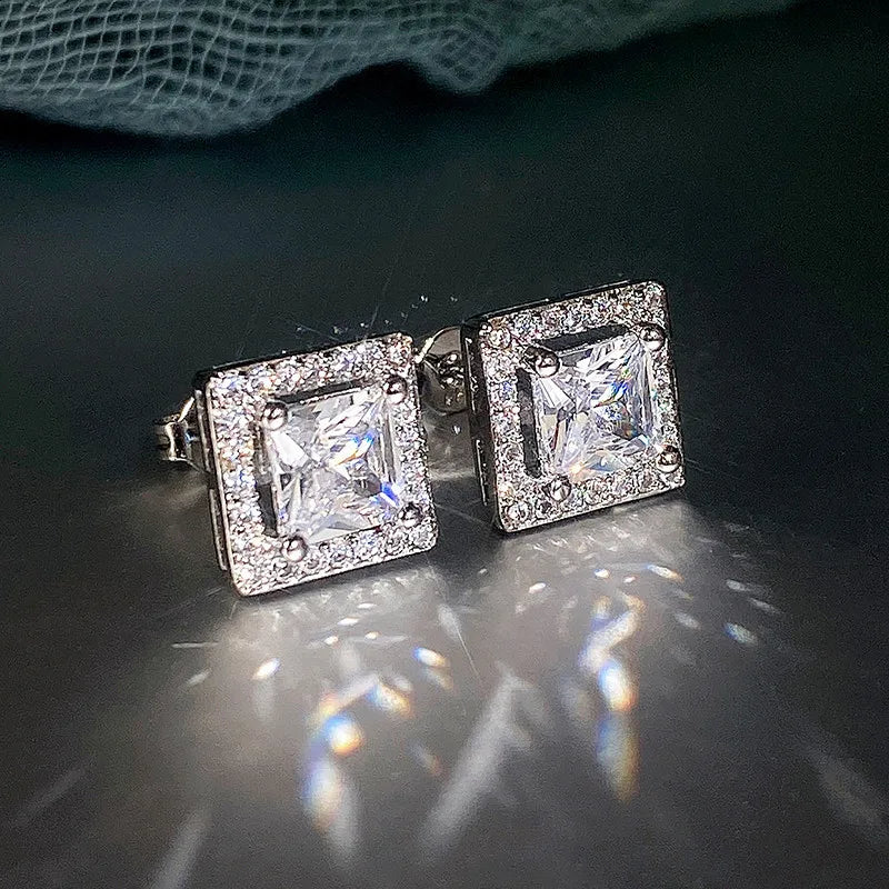 Simple Square Ear Piercing Stud Earrings Women AAA White Cubic Zirconia Fashion Versatile Female Jewelry Drop Shipping
