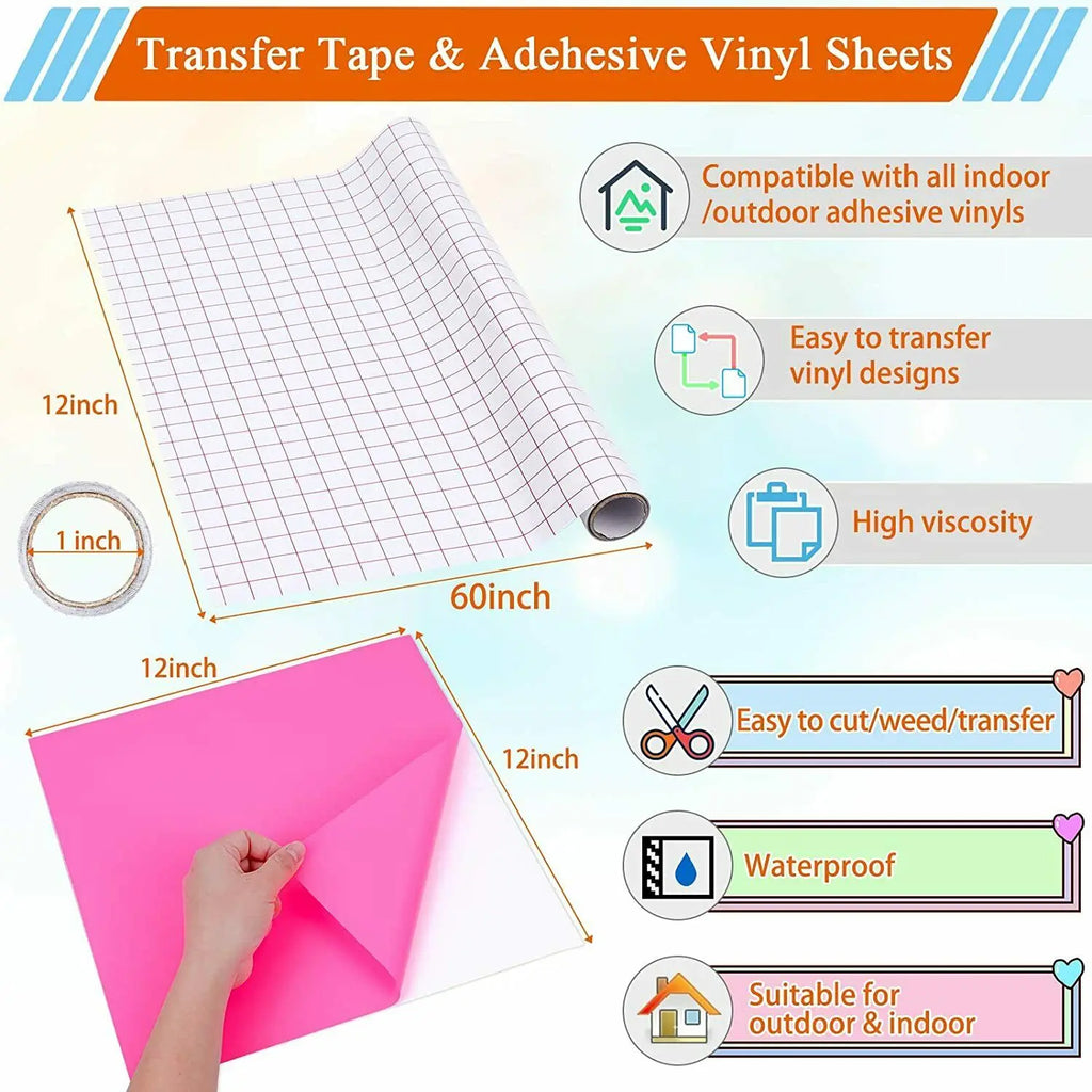 Permanent Vinyl - 12' X 12' Permanent Adhesive Vinyl Bundle Compatible with Cricut Cutting Machine