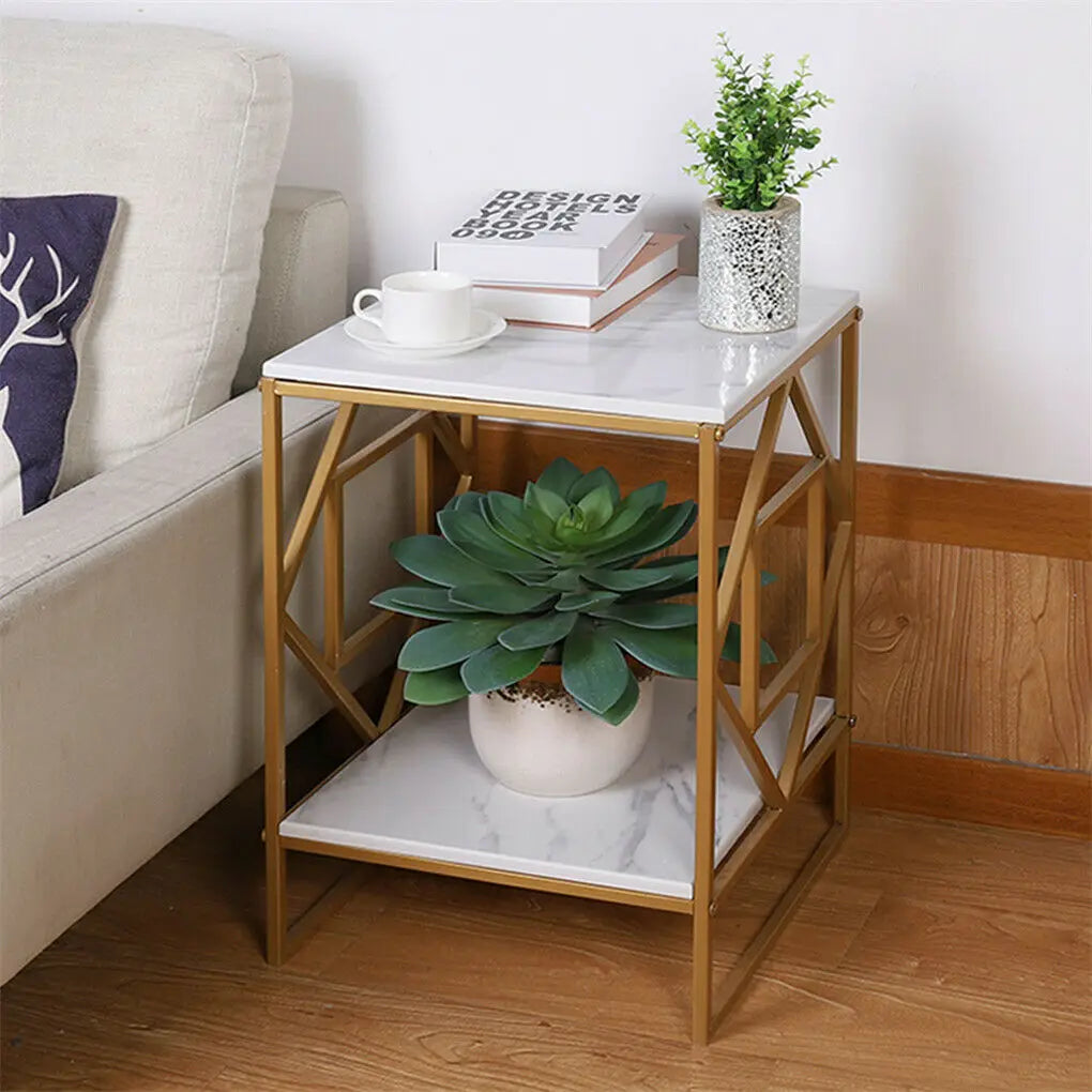Luxury Marble Tea Coffee Cafe Table Living Room/ Office Laptop /Sofa End Side Gold Frame Desk