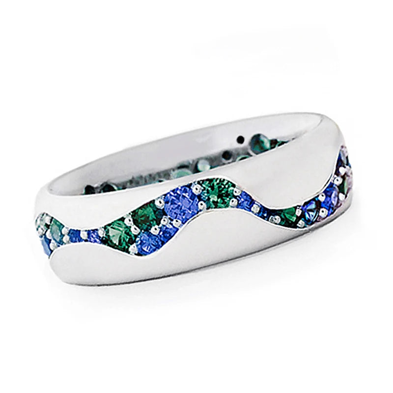 Paved Green/Blue CZ Band Rings for Women High Quality Silver Color Elegant Lady's Finger Ring Trendy Jewelry Drop Ship