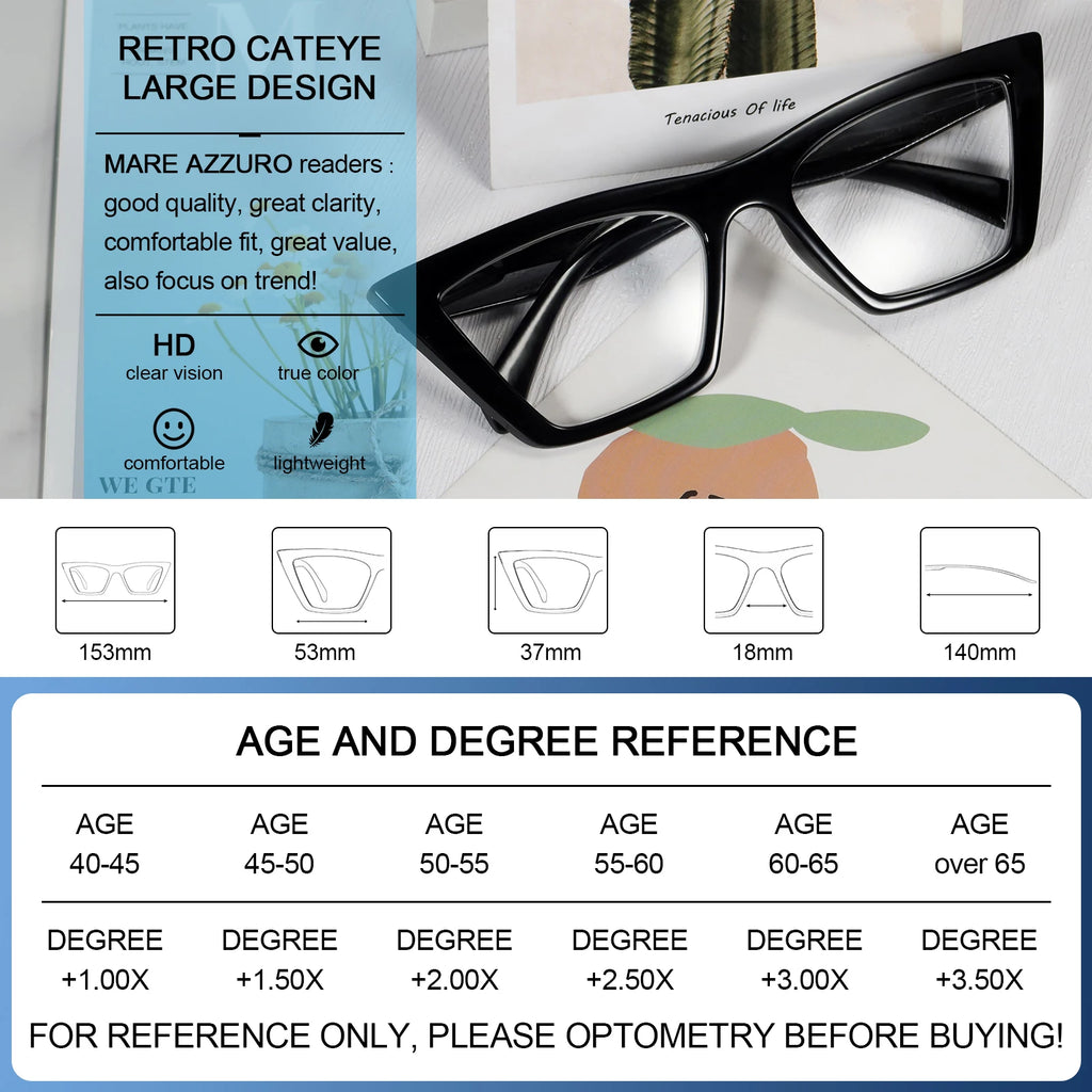 Cat Eye Reading Glasses/ Women Luxury Brand Clear Lens Eyewear/ Presbyopia Glasses Oversized Female Reader Glasses1 1.5 1.75 2 2.5