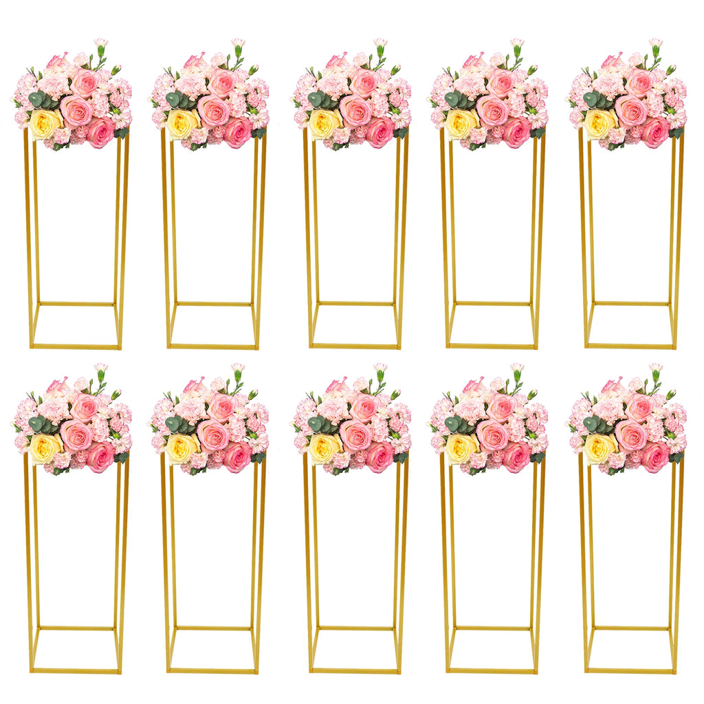 10PCS Metal Flower Stand Floor Vases/ Flowers Column Stand/ Rack for Wedding Party Birthday Anniversary Decor 24*24*60cm