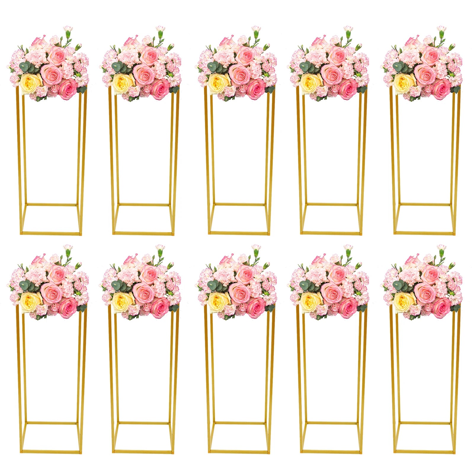 10PCS Metal Flower Stand Floor Vases/ Flowers Column Stand/ Rack for Wedding Party Birthday Anniversary Decor 24*24*60cm