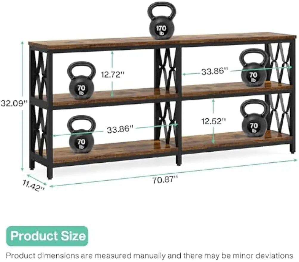 Console Table With Storage Shelves, 70.9" Industrial 3-Tier Sofa Table For Living Room, Long Foyer Table Entryway