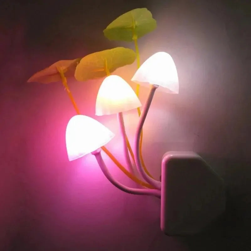 Novelty Mushroom Fungus Night Light EU & US Plug Light Sensor 220V 3 LED Colorful Mushroom Lamp/ Led Night Lights