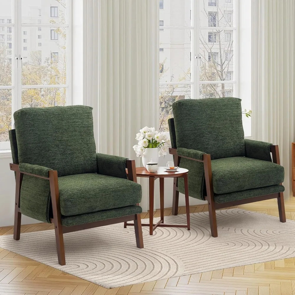 Modern Accent Chairs Set of 2 for Living Room Mid Century Arm Chairs Upholstered Bedroom Chairs Comfy Lounge Chairs