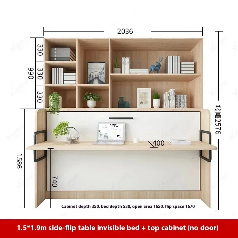 Multifunctional Invisible Desk Bed Bookcase Rotary Rollover Bed Wardrobe Integrated  Murphy Bed Bedroom Set Furniture