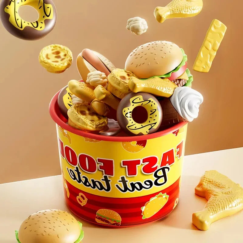 Kid Kitchen Toy Set /Simulation/ Make Hamburgers, Pizza, Fries, Pretend Play Food Cooking/ Cutting Game/ Montessori Interactive Toy Gift
