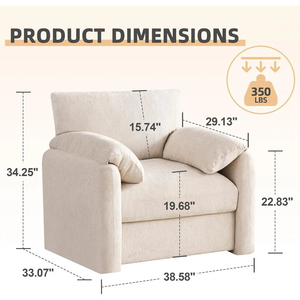 Large Chenille Armchair, 38.6" Wide Modern Lounge Chair for Living and Bedroom, Upholstered Mid-Century Style