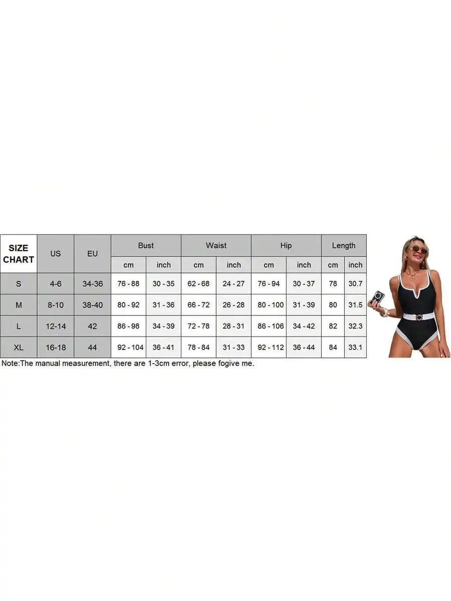 Womens Sleeveless U-Neck Contrast Color Monokini Swimsuit With Removable Belt