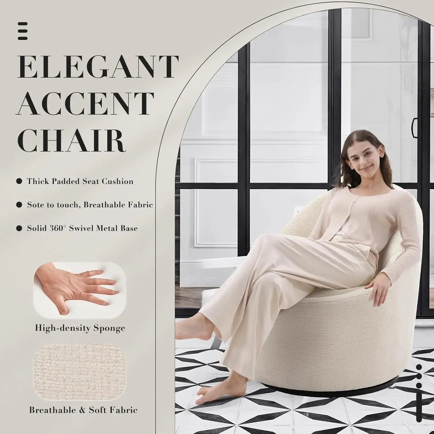 Swivel Accent Chair, 360° Swivel Chair with Hidden Storage, Modern Small Barrel Swivel Armchair for Living Room/Bedroom