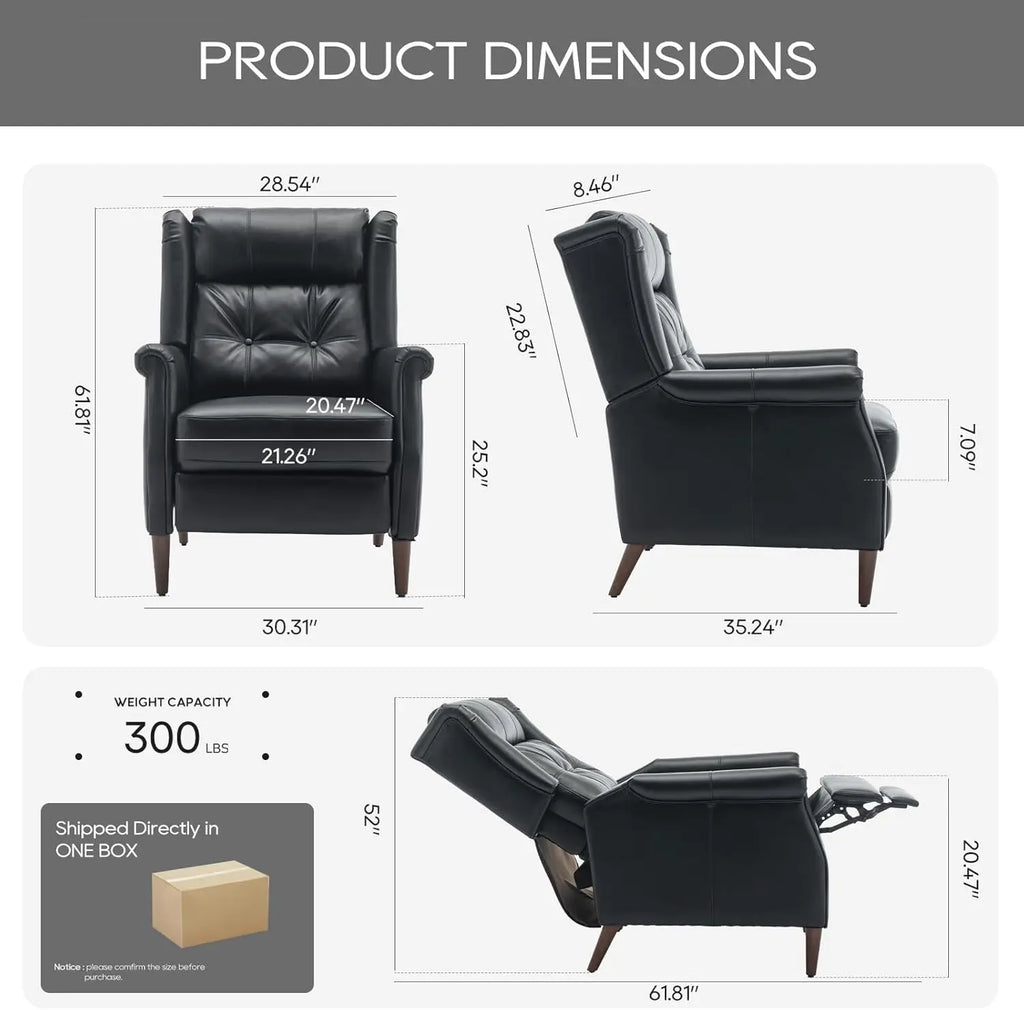 Wingback Pushback Recliner Chair, Modern Upholstered Leather Living Room Chair Armchair with Button Tufted Back, Black