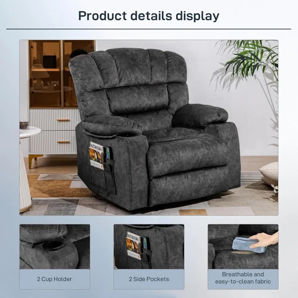 The New-Recliner Chair Modern Ergonomic Lounge Single Sofa Seat Living Room Gravity Recliners Foam Filling 2 Cup
