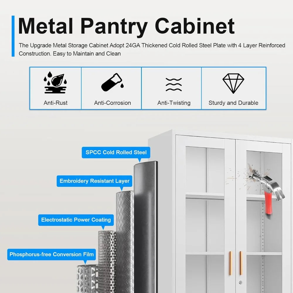 One 71" Display/Curio Cabinet with Glass Doors, with Lock, Metal Glass Display Case for Collectibles
