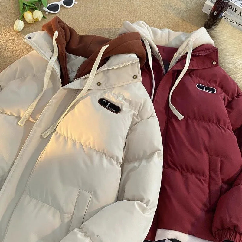 Fashion Letter Patch Two Piece Cotton-Padded Jacket , Vintage, Thick Loose Student Coats
